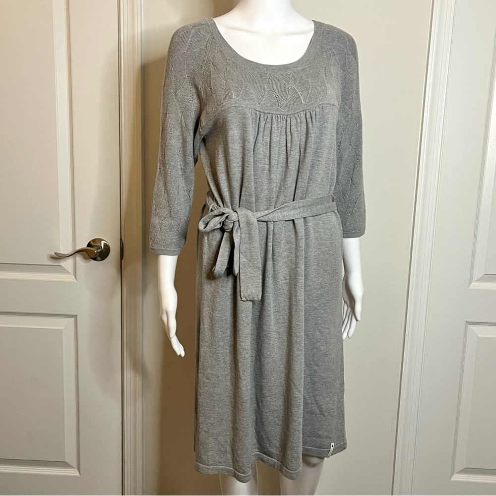 Woolrich M Gray Foxshire Wool Blend Knit Belted 3/4 Sleeve Sweater Dress…